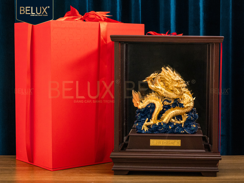 Tượng Rồng Ôm Ngọc dát vàng 24k&nbsp;28x17x36cm